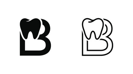Tooth And Letter B Combination Black And White Line Art Logo © Photo Sell