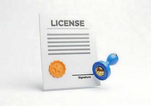 Official license document with a gold seal and a blue ink stamp for legal business agreement