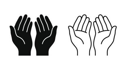 Obraz premium Two open hands black silhouette and line art on white background