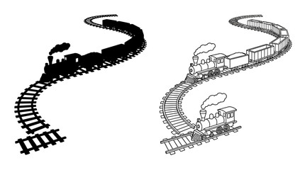 Train With Railway Track Black Silhouette And Line Art Style © Photo Sell