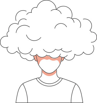 Brain fog concept line art illustration with a large cloud covering a person's head