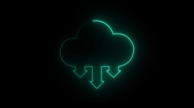 Neon cloud icon animation, . Glowing neon cloud storage with arrows, Cloud computing glowing neon Downloading icon animation .4k motion veido