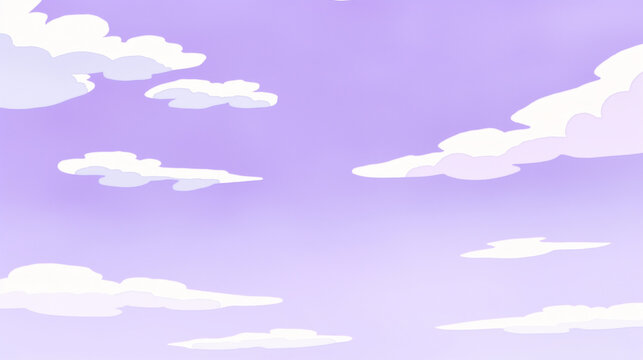 Anime purple sky white clouds anime style background pastel abstract cartoon pattern illustration wallpaper.