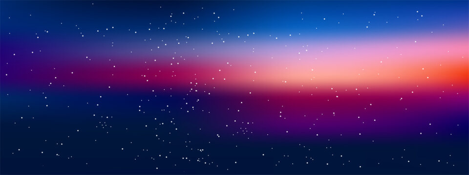 Night sky filled with twinkling stars, nebula clouds, and galactic dust against deep blue and purple cosmic background for fantasy illustrations.