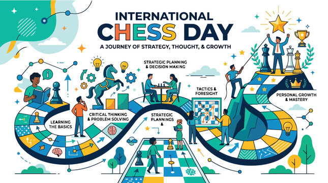 International Chess Day celebrating strategic planning and critical thinking through a journey of growth