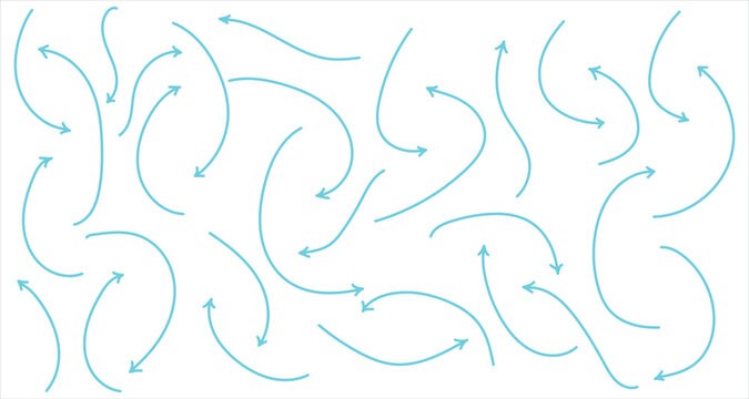 Doodle arrow-head icon set. Modern isolated blue colour arrow head sing on white background. EPS 10.