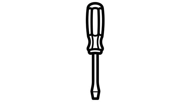 A black and white illustration of a screwdriver