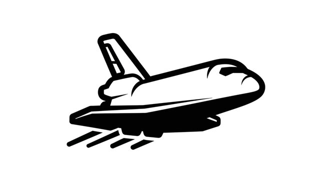 Black and white illustration of a space shuttle taking off