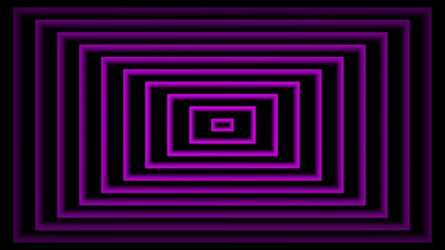 Abstract neon rectangular frame icon with glowing purple gradient effect on black background, geometric border design, futuristic digital shape, modern technology vector illustration,whit 4k video.