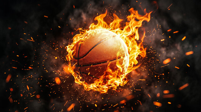 Blazing Basketball on Fire with Flames and Sparks