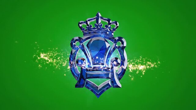 Sparkling Blue Crown Emblem on Green Screen Background for Video Overlays and Branding Concepts