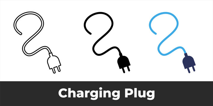 Electric Charging Plug Icon Set for EV Charging, Power Supply, Energy Apps, Technology, Utilities and Infrastructure Design