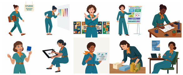 Fototapeta premium Diverse Female Creative Professionals Character Set for Branding Agency, Graphic Design Studio, and Corporate Identity Projects