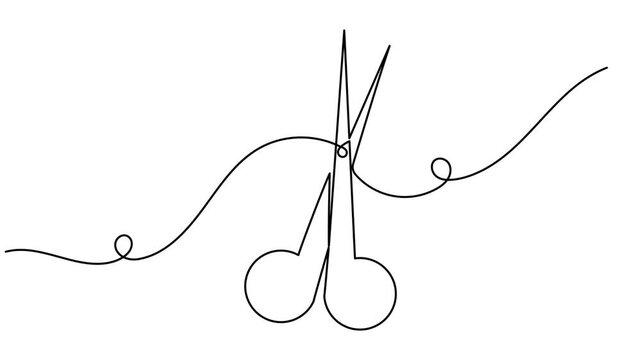 Cutting scissors sign continuous one line single drawing on white background minimalist creative art concept symbol 4k animation video