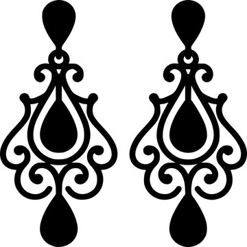 Elegant filigree dangle earrings silhouette design set isolated on transparent grid.