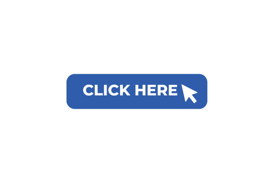 Click here button with cursor flat icon on white background