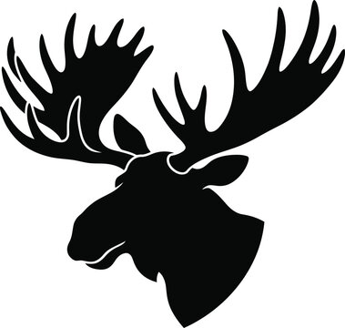 Moose head silhouette with large antlers isolated graphic for wilderness design