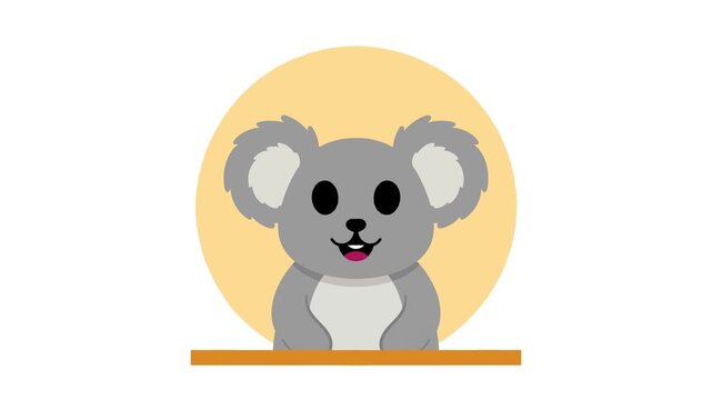 Cute grey koala bear head animation with large fluffy ears in a circular frame for nature themes.