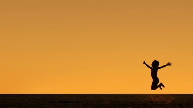 Children Silhouettes Running Happily Towards Sunset Across African Golden Plains