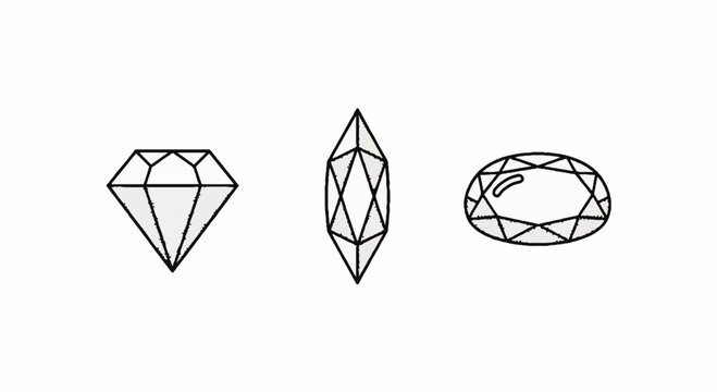 Geometric diamond gemstone shapes in detailed line art style.