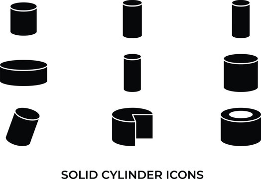 Solid cylinder icon, geometric 3d shapes for graphic design, basic math volume forms, engineering project, industrial object, abstract symbol