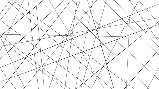 Abstract Chaotic Geometric Line Network Background with Copy Space, Random Intersecting Black Lines and Modern Minimal Design