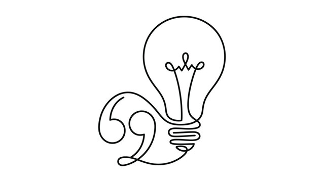 Continuous line art illustration of a light bulb combined with quotation marks.