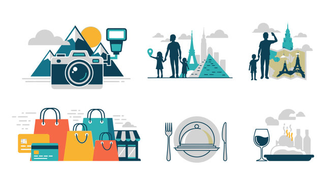 Travel tourism icons with camera.