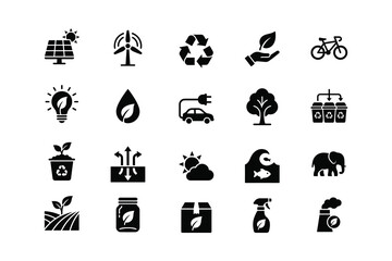 Fototapeta premium Sustainable Environment and Green Energy Glyph Icon Collection