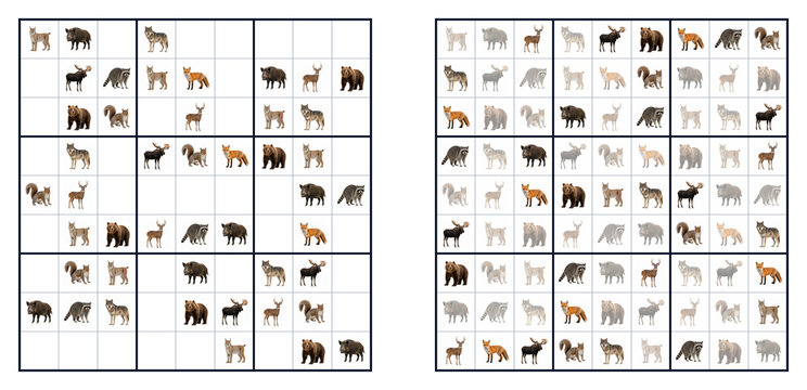 Wild animal sudoku educational puzzle