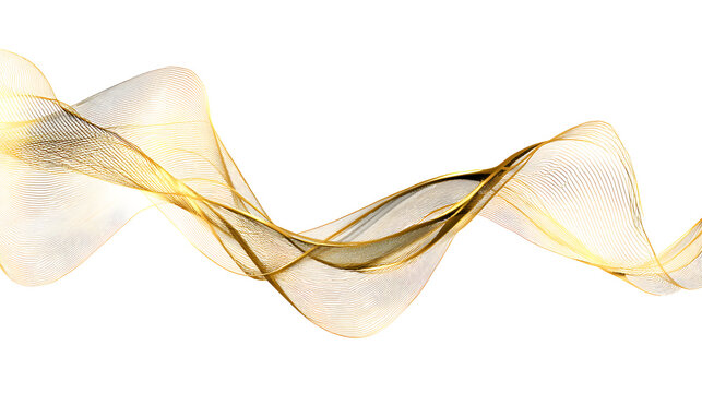 Gold wavy line on transparent background. Abstract golden wave element representing fluid motion, luxury, and design, isolated on a white background