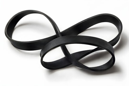 Close Up Shot Of Twisted And Contorted Black Rubber Band Casting Soft Surface Shadows Object