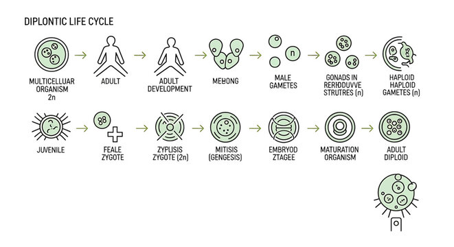 Diplontic life cycle diagram showing biological development stages