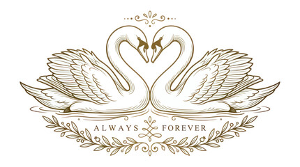 Elegant Swan Couple Heart Shape Love Symbol Vintage Design © ades
