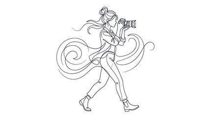 Obraz premium Female Photographer Capturing Moments with Camera, Artistic Line Drawing