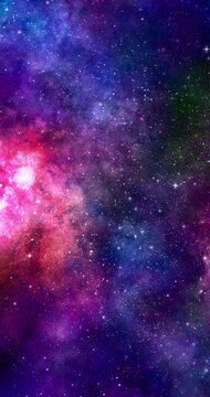 カラフルな宇宙の縦長背景動画 水彩風手描き星空