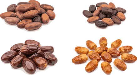 Obraz premium Set of Various Dates Including Fresh, Dried, and Sweetened Dates for Healthy Snacks, Vegan, and Culinary Graphics