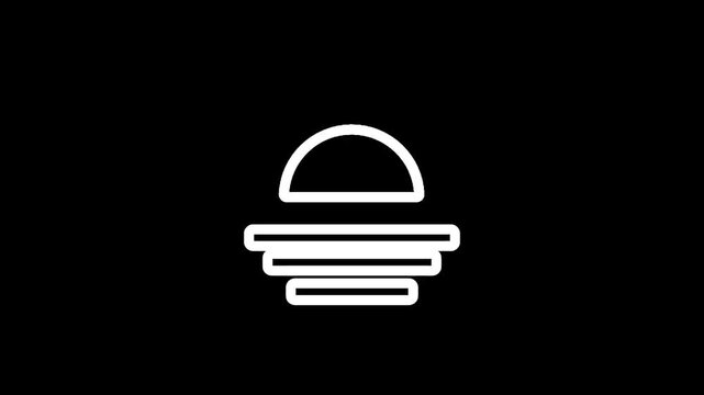 Minimalist white sunset or sunrise icon with layered horizon on black background