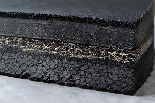 Cross Section of Thick Multi Layered Vulcanized Rubber Block Revealing Internal Fibers Textures Macro View