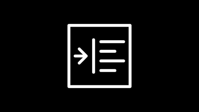 Simple white icon representing text indentation on a black background