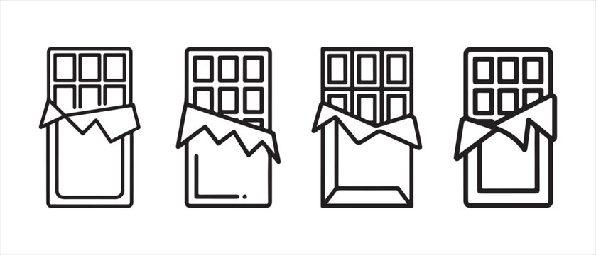 Set of four chocolate bar icons with simple line art design.