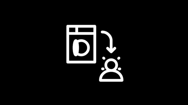 Icon representing a washing machine and a person with an arrow indicating transfer
