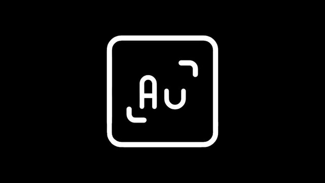 Periodic table element symbol for gold, Au, atomic number 79, minimalist white icon on black