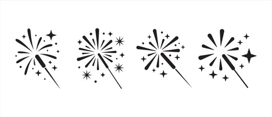 Obraz premium Black and white sparkler icons set featuring glowing firework bursts in a minimalist graphic style.