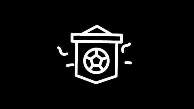 Simple white line art soccer pennant flag icon on black background
