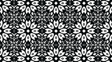 Fototapeta premium Intricate black and white floral tessellation pattern for graphic backgrounds.