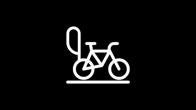 Stylized white line art of a bicycle with a child seat on a black background