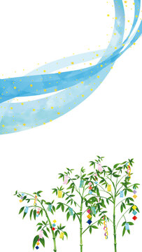 水彩風　天の川と七夕セット(9:16) Summer Series:Watercolor-style Milky Way and Tanabata set