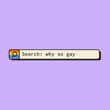 Retro search bar banner with rainbow pride flag icon and why so gay text. Minimalist Y2K aesthetic graphic for LGBTQ pride month card, queer humor, and digital culture stickers. Vector illustration.