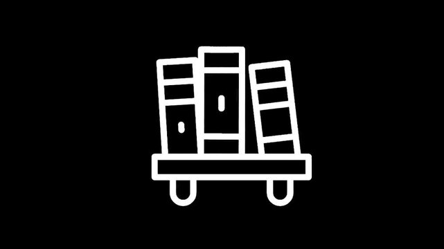 Simple line art icon of a bookshelf with books on a black background